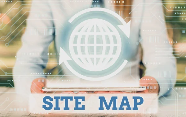 Nota di scrittura che mostra la mappa del sito. Mostra fotografica aziendale progettata per aiutare sia gli utenti che i motori di ricerca a navigare nel sito . — Foto Stock