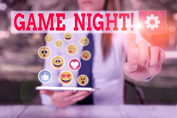 Word writing text Game Night. Business concept for usually its called on adult play dates like poker with friends. — 스톡 사진