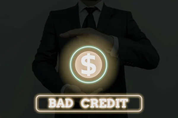 Conceptual hand writing showing Bad Credit. Business photo showcasing inability of a demonstrating or company to repay a debt on time. — Stock Photo, Image