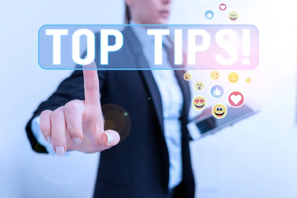 Parola di scrittura del testo Top Tips. Concetto di business per piccoli ma particolarmente utili consigli pratici . — Foto Stock