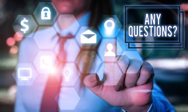 Herhangi bir soru soru gösteren not yazma. İş fotoğrafı size bir şey hakkında gösteren sormak için sipariş yazmak demek vitrin.