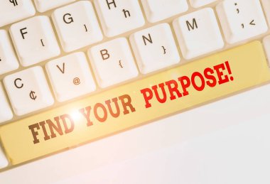 Amacını Bul'u gösteren kavramsal el yazısı. Bir şey yapılır ya da hala var olan iş fotoğrafı vitrine.