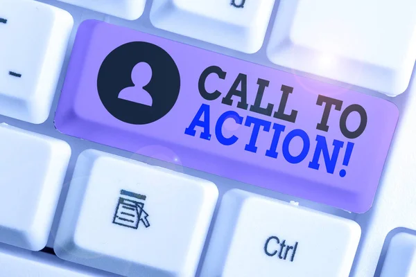 Sözcük yazma: Call To Action. Öğüt vermek için iş kavramı sorunlu bir amaca ulaşmak için bir şey yapar. — Stok fotoğraf