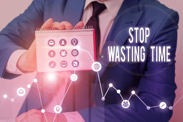 Conceptual hand writing showing Stop Wasting Time. Business photo text advising demonstrating or group start planning and use it wisely. — Stock Photo, Image