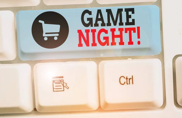 Writing note showing Game Night. Business photo showcasing usually its called on adult play dates like poker with friends. — 스톡 사진