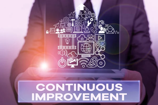 Text sign showing Continuous Improvement. Conceptual photo ongoing effort to improve products or processes. — Stock Photo, Image