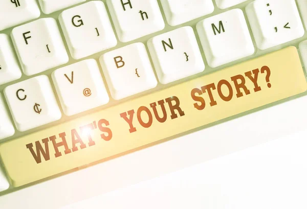 Conceptueel handschrift dat laat zien wat S Your Story-vraag is. Zakelijke foto met de vraag om te demonstreren over zijn vroegere leven acties evenementen. — Stockfoto