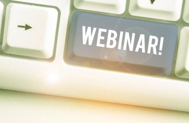 Kelime yazma metin Webinar. Internet üzerinde gerçekleşen seminer veya diğer sunum türleri için iş konsepti.