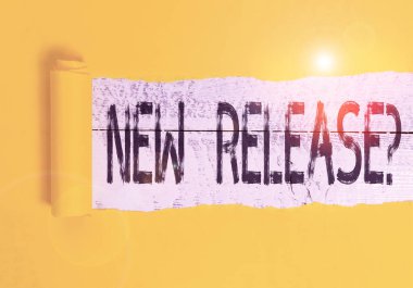 Yeni Sürüm Sorusunu gösteren metin işareti. Yakın zamanda piyasaya sürülen ürün ya da servis hakkında soru soran kavramsal fotoğraf. Karton ortadan ikiye bölünmüş ve klasik ahşap bir masanın üzerine yerleştirilmiş..