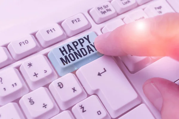 Text sign showing Happy Monday. Conceptual photo telling that demonstrating order to wish him great new week.