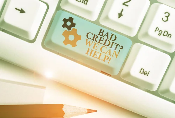 Escritura a mano texto escrito Bad Creditquestion Podemos ayudar. Concepto que significa ofrecer ayuda para obtener un historial de pagos positivo . —  Fotos de Stock