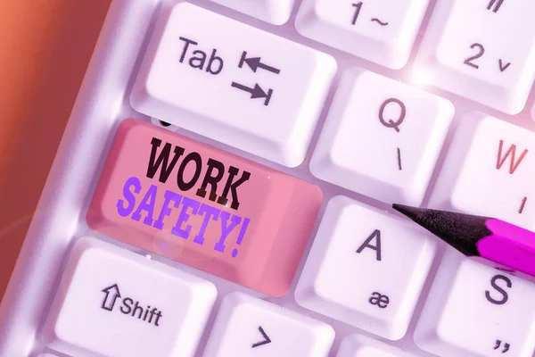 Kézírásszöveg írása munkabiztonsági. Koncepció szerinti irányelvek és eljárások a munkavállalók egészségének biztosítása érdekében. — Stock Fotó