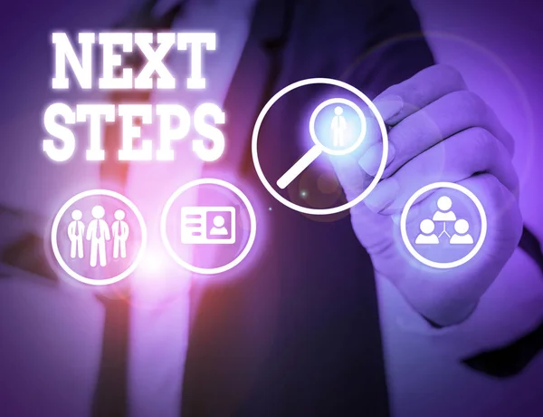 Konceptuell handstil som visar Next Steps. Business foto text något du gör när du är klar med att göra första. — Stockfoto