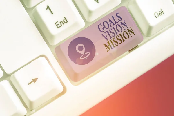Textový znak znázorňující misi cíle vize. Koncepční proces praktického plánování, který slouží jako pomoc skupině komunit. — Stock fotografie