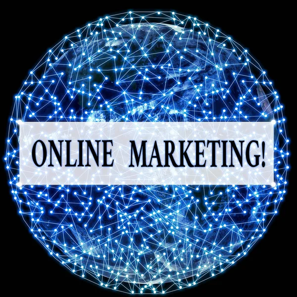 Conceptual hand writing showing Online Marketing. Business photo text leveraging web based channels spread about companys brand Elements of this image furnished by NASA. — Stock Photo, Image