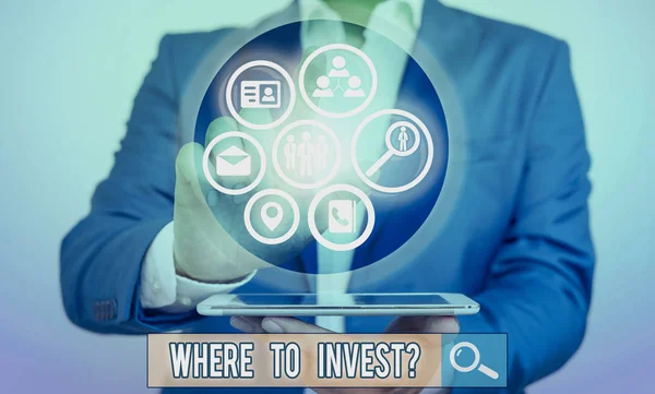 Conceptual hand writing showing Where To Invest Question. Business photo text asking about where put money into financial schemes or shares. — Stock Photo, Image