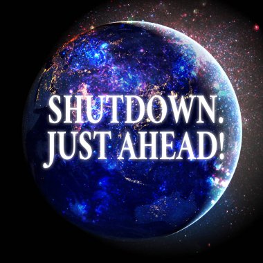 Kapanmayı gösteren bir mesaj var. Kavramsal fotoğraf kapama fabrikası işi ya kısa zamanda ya da Nasa tarafından desteklenen bu görüntünün elementleri.