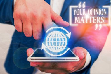 El yazısı metin Your Opinion Matters. Kavram anlamı sadece söylenmiş bir şey ile aynı fikirde olmadığını göstermek.