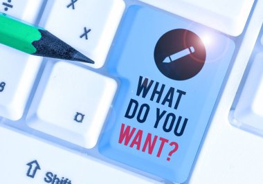 Kelime yazma metni Ne Soru İstiyor. Bir şey hakkında gösteri sormak için söylemek veya yazmak için iş kavramı.