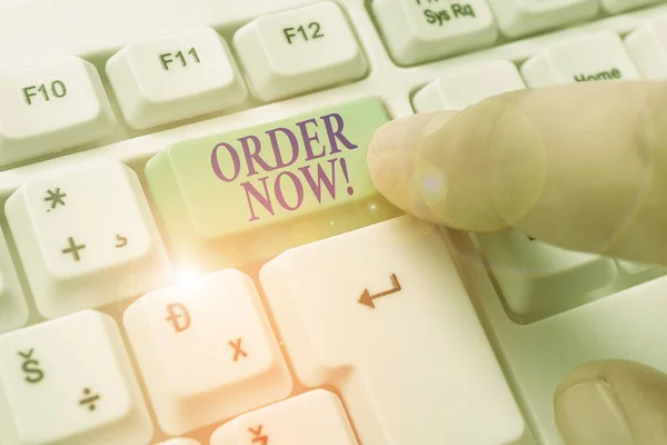 Text sign showing Order Now. Conceptual photo confirmed request by one party to another to buy sell. — Stock Photo, Image