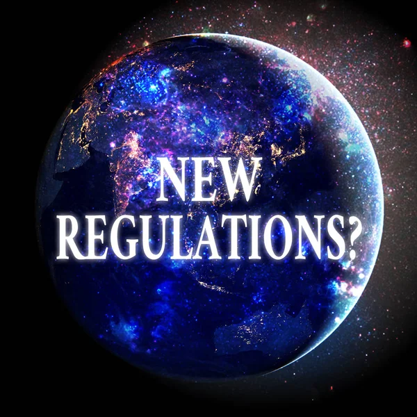 Text sign showing New Regulations Question. Conceptual photo rules made government order control way something is done Elements of this image furnished by NASA. — Stock Photo, Image