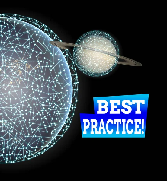 Word writing text Best Practice. Business concept for commercial procedures accepted prescribed being correct Elements of this image furnished by NASA. — Stockfoto