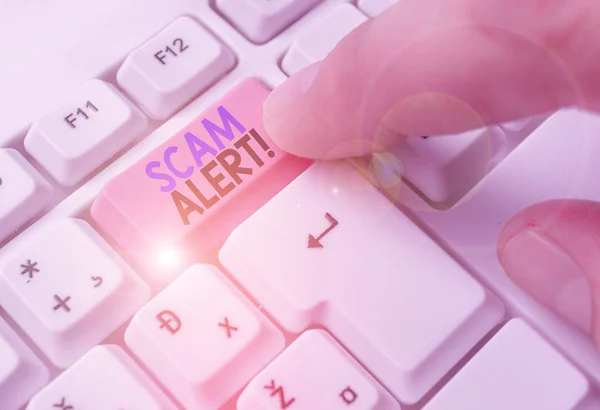 Writing note showing Scam Alert. Business photo showcasing fraudulently obtain money from victim by persuading him. — Stock Photo, Image