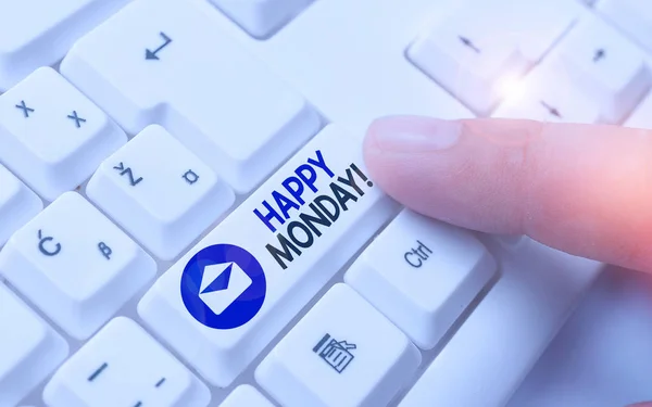 Writing note showing Happy Monday. Business photo showcasing telling that demonstrating order to wish him great new week.