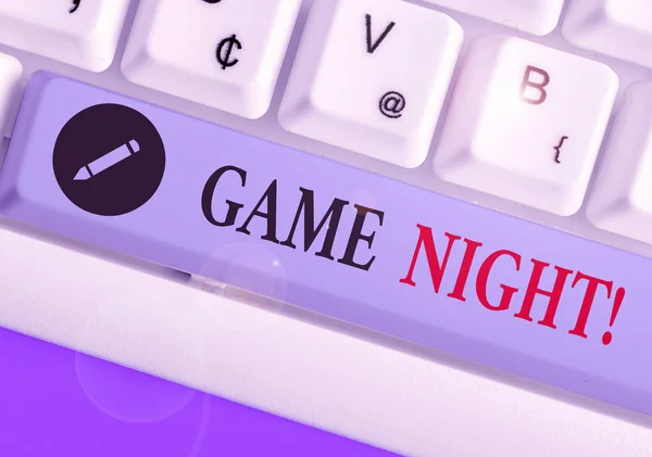 Conceptual hand writing showing Game Night. Business photo showcasing usually its called on adult play dates like poker with friends. — Stock Photo, Image