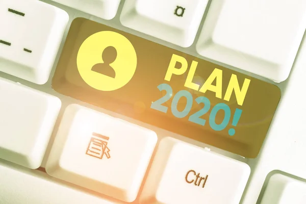 Scrittura concettuale a mano che mostra il Piano 2020. Foto aziendale che mostra una proposta dettagliata facendo qualcosa il prossimo anno . — Foto Stock