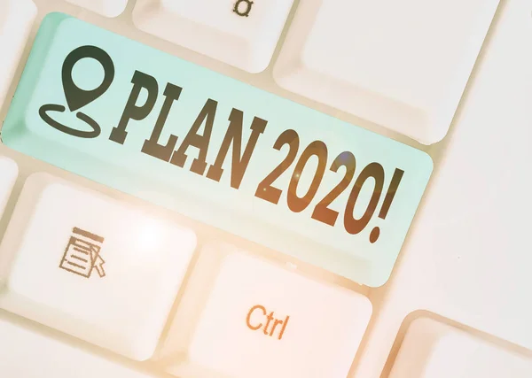 Текст написання слів План 2020 року. Концепція бізнесу для детальної пропозиції щодо досягнення чогось наступного року . — стокове фото