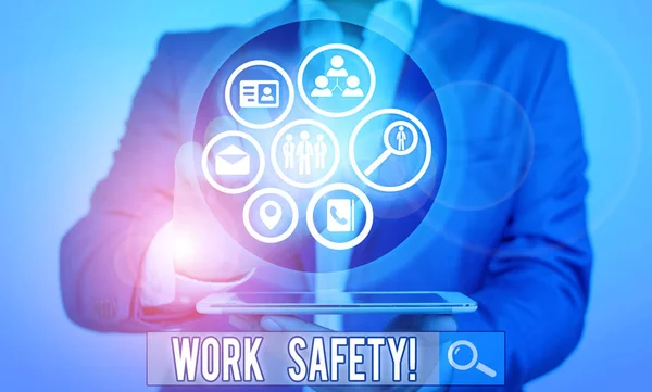 Konzeptionelle Handschrift, die Arbeitssicherheit zeigt. Geschäftstextrichtlinien und Verfahren zur Gewährleistung der Gesundheit der Mitarbeiter. — Stockfoto