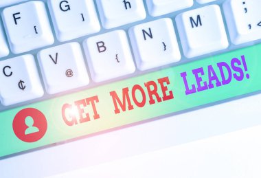 Kelime yazma metni Daha Fazla Müşteri Adayı alın. Tüketici çıkarı veya araştırma ürün veya hizmetleri için iş kavramı.