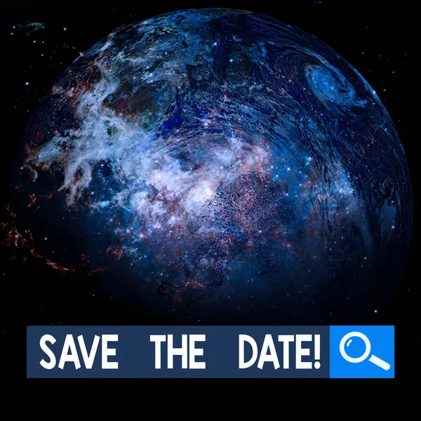 Writing note showing Save The Date. Business photo showcasing remember not schedule anything else on this day Elements of this image furnished by NASA. — Stock Photo, Image
