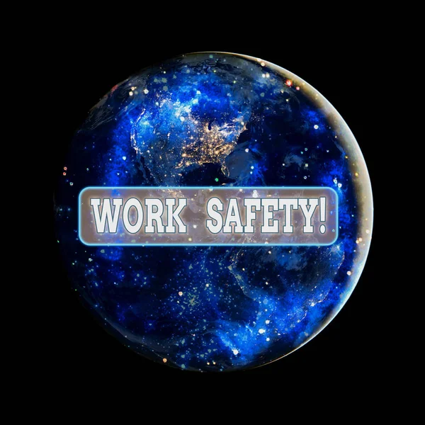Ecriture conceptuelle montrant la sécurité au travail. Photo d'affaires montrant les politiques et procédures en place pour assurer la santé des employés Éléments de cette image fournis par la NASA . — Photo