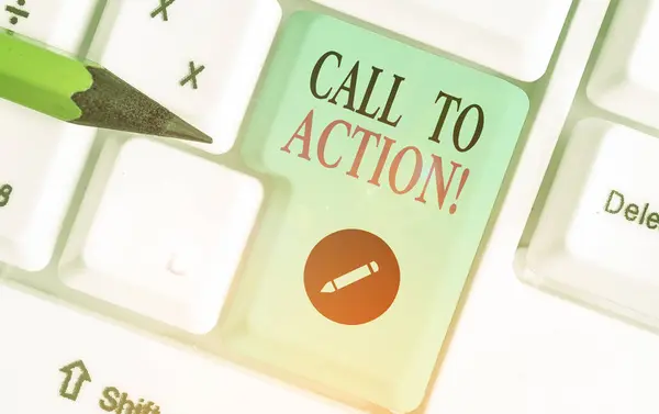 Writing note showing Call To Action. Business photo showcasing exhortation do something in order achieve aim with problem. — Stock Photo, Image