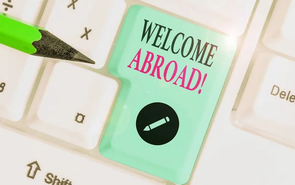 Writing note showing Welcome Abroad. Business photo showcasing something that you say when someone gets on ship. — ストック写真