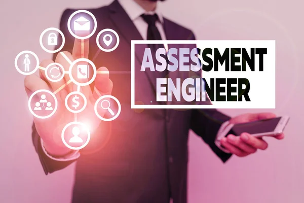 Conceptual hand writing showing Assessment Engineer. Business photo showcasing gives solutions to the complexities of developing tests. — Stock Photo, Image