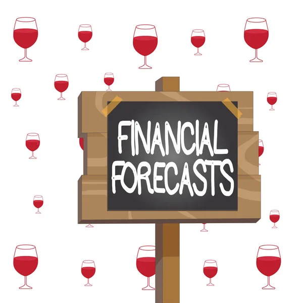 Text sign showing Financial Forecasts. Conceptual photo estimate of future financial outcomes for a company Wood plank wooden stick pole paper note attached adhesive tape empty space.