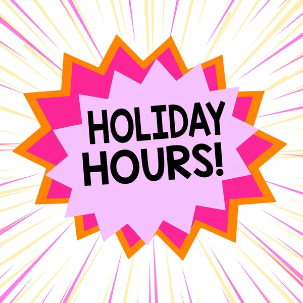 Handwriting text Holiday Hours. Concept meaning Overtime work on for employees under flexible work schedules Asymmetrical uneven shaped format pattern object outline multicolour design. — Stok fotoğraf