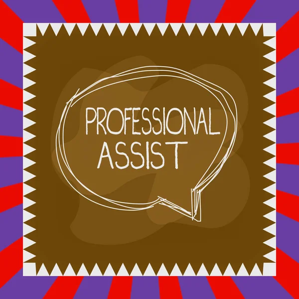 Почерк написания текста Professional Assist. Понятие, означающее помощь профессионалу в выполнении некоторой экспертной задачи или обязанности Говоря пузырь внутри асимметричной формы объекта очертания многоцветного дизайна . — стоковое фото