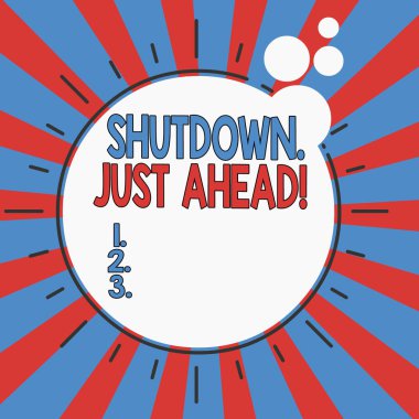 Kelime yazma metni Sadece Önümüzde Kapatma. Fabrika işletmelerini kapatmak için iş konsepti ya kısa zaman ya da sonsuza kadar asimetrik biçimsiz şekil nesne ana hatları çok renkli tasarım.