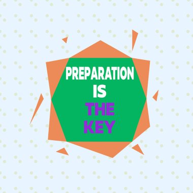 Hazırlığın anahtar olduğunu gösteren bir not yazmak. İş fotoğrafının görüntülenmesi hataları azaltır ve faaliyetleri kısaltır. Asimmetrik biçim deseni nesne çok renkli tasarımı.