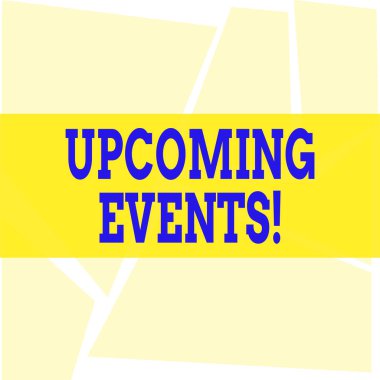 Yaklaşan Olayları gösteren bir not yazıyorum. Beyaz üzerine Pastel Rengi 'nde Dört Tarafın Poligon Dörtgen Şekilleri olacak ya da yakında gerçekleşecek bir iş fotoğrafı sergisi..