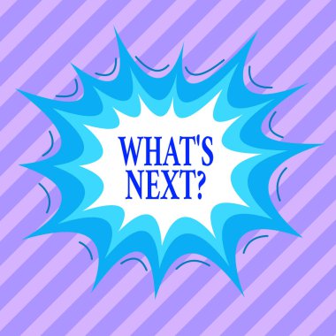 Bir sonraki soru için el yazısı metni. Konsept, yaklaşan eylemlerini veya davranışlarını gösterme anlamına gelir. Asimetrik biçimsiz şekil şekli nesne ana hatları çok renkli tasarım..