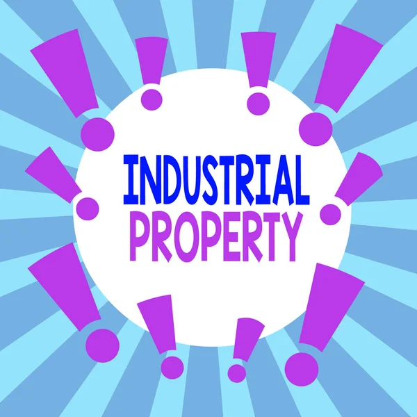 Handwriting text Industrial Property. Concept meaning the intangible ownership of a trademark or patent Asymmetrical uneven shaped format pattern object outline multicolour design.