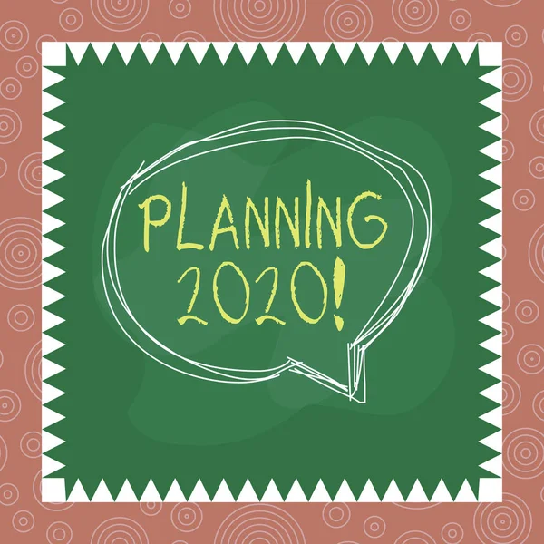 Tekst pisma Planowanie 2020. Koncepcja oznacza proces tworzenia planów na coś w przyszłym roku Mówienie bańki wewnątrz asymetrycznego kształtu obiektu zarys wielobarwny. — Zdjęcie stockowe