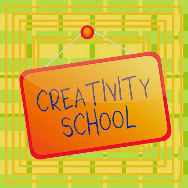 Text sign showing Creativity School. Conceptual photo students are able to use imagination and critical thinking Colored memo reminder empty board blank space attach background rectangle. — 스톡 사진