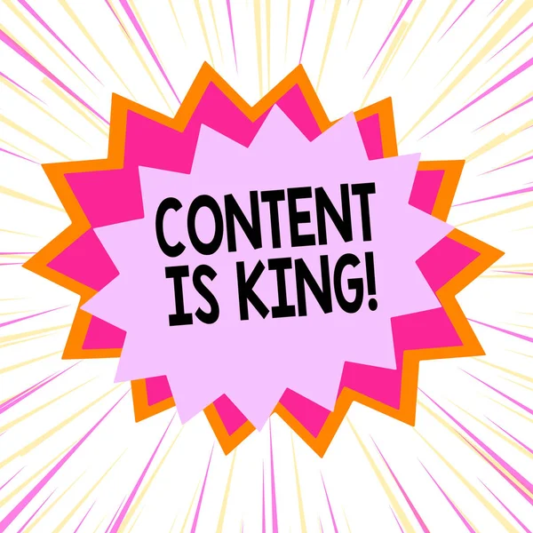 Handwriting text Content Is King. Concept meaning marketing focused growing visibility non paid search results Asymmetrical uneven shaped format pattern object outline multicolour design.