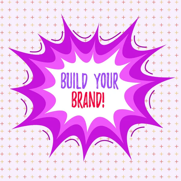 Γραπτό σημείωμα που δείχνει Build Your Brand. Επαγγελματική photo showcasing δημιουργεί ή βελτιώνει τη γνώση των πελατών και τις απόψεις του προϊόντος ασύμμετρη σχήμα μοτίβο πολύχρωμο σχεδιασμό αντικείμενο. — Φωτογραφία Αρχείου